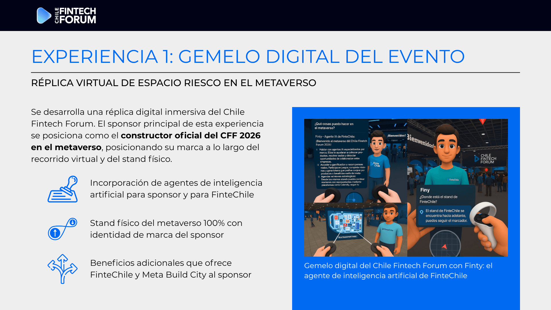 Gemelo digital del evento: réplica virtual de Espacio Riesco con avatar y agentes de IA