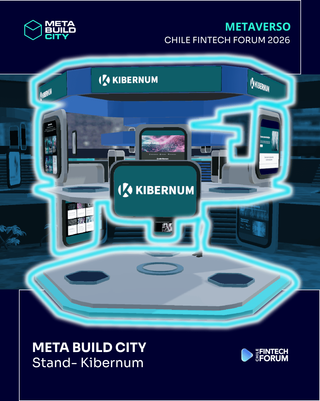 Stand virtual de Kibernum en el metaverso Chile Fintech Forum 2026